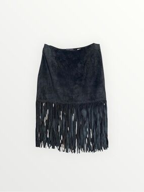 H&M Trend Dark Brown Suede Mini Tassel Skirt Size 2
